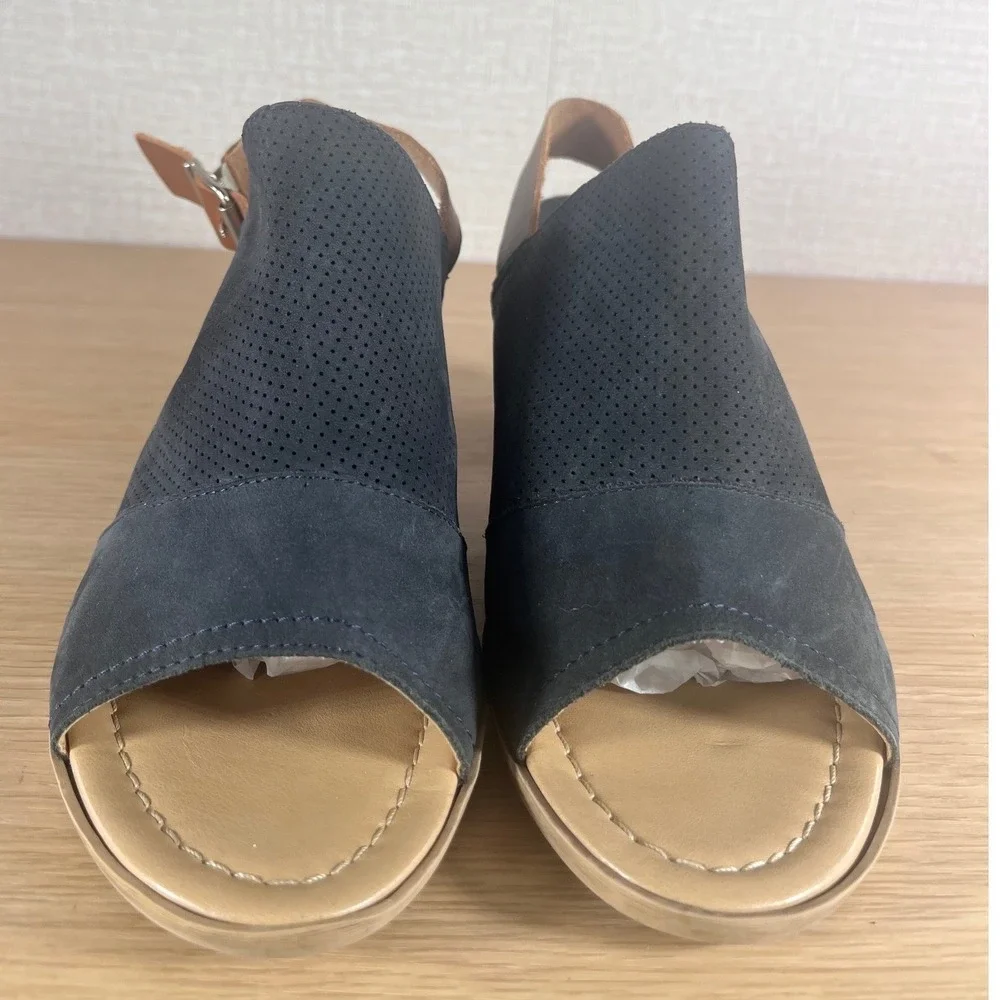 Made in Italy Sophia Milano Black Suede Leather Block Heel Slingback Sandals 9